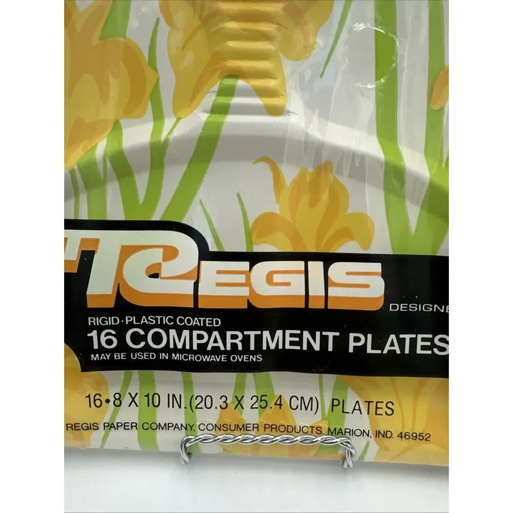 Vtg 60s St Regis MOD Divided TV Paper Plates Flower Power Daffodils